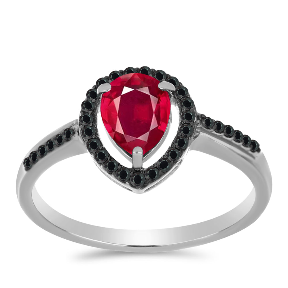 Strieborný Prsteň s Madagaskarským Rubínom a Čiernym Spinelom