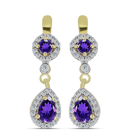 Pozlátené Strieborné Náušnice s Marockým Ametystom a Bielym Topásom