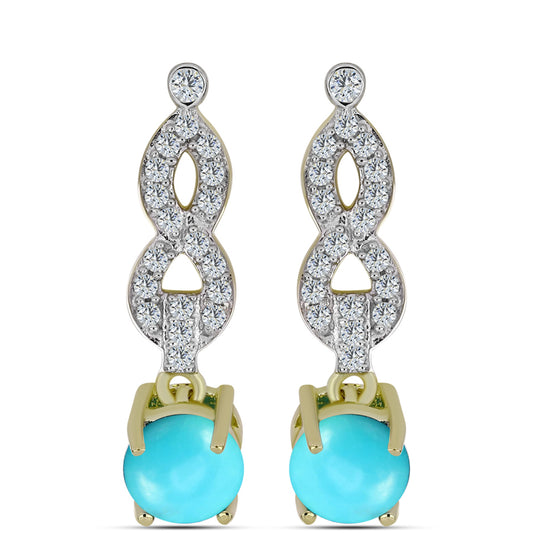 Pozlátené Strieborné Náušnice s so Sleeping Beauty Tyrkysom a Bielym Topásom