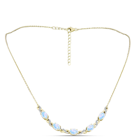 Pozlátený Strieborný Náhrdelník s Dúhovým Mesačným Kameňom a Bielym Topásom