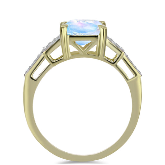 Pozlátený Strieborný Prsteň s Dúhovým Mesačným Kameňom a Bielym Topásom