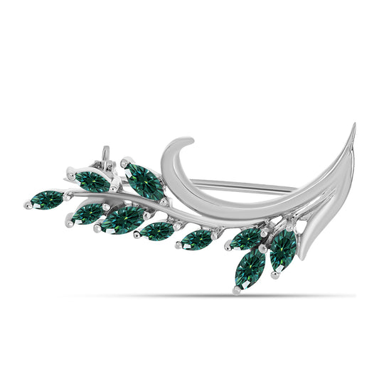 Strieborný Brošňa s Zelenkavý morsky modrý Moissanitom