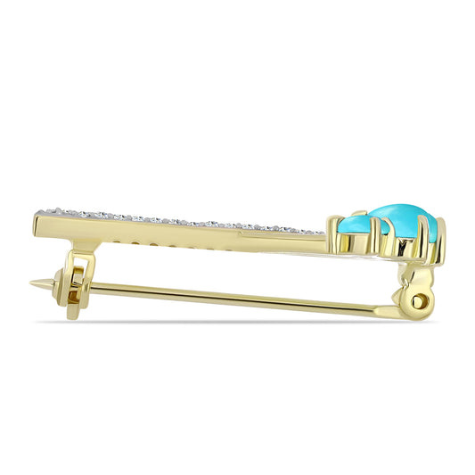 Pozlátený Strieborný Brošňa s so Sleeping Beauty Tyrkysom a Bielym Topásom