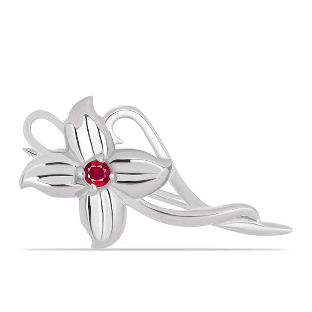 Strieborný Brošňa s Madagaskarským Rubínom