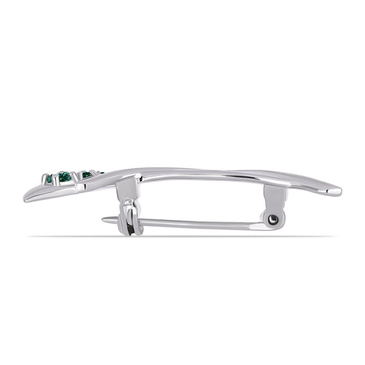 Strieborný Brošňa s Zelenkavý morsky modrý Moissanitom