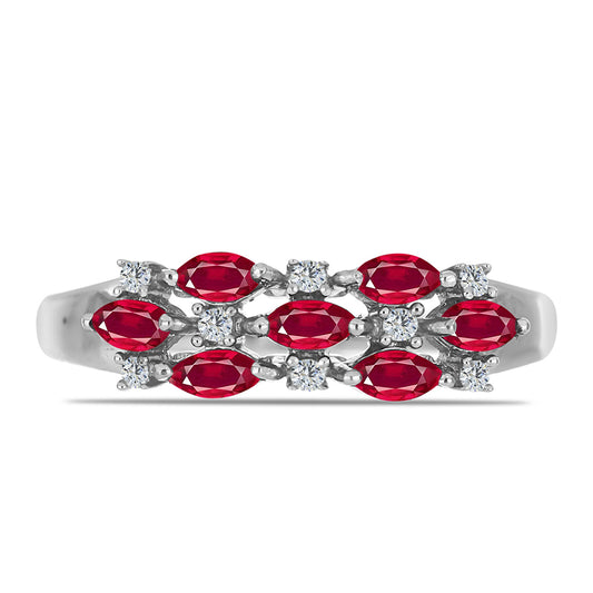 Strieborný Prsteň s Madagaskarským Rubínom a Bielym Topásom