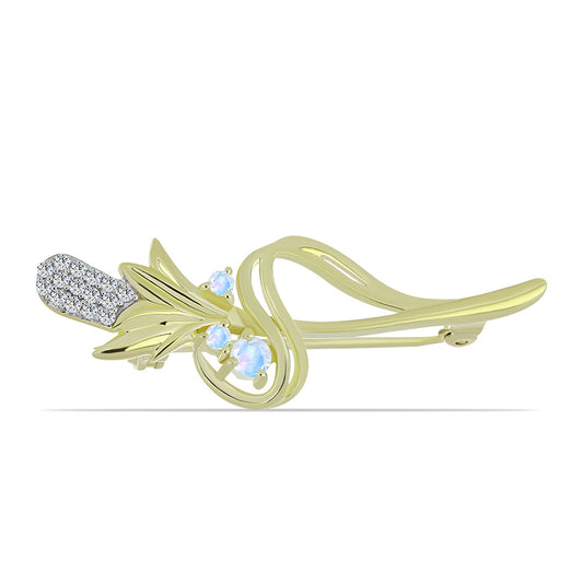 Pozlátený Strieborný Brošňa s Dúhovým Mesačným Kameňom