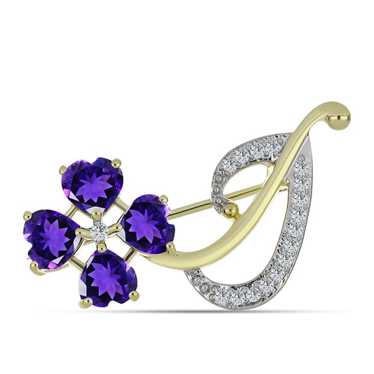 Pozlátený Strieborný Brošňa s Marockým Ametystom a Bielym Topásom