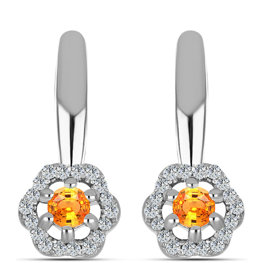 Strieborné Náušnice s Padparadscha Zafírom a Bielym Topásom