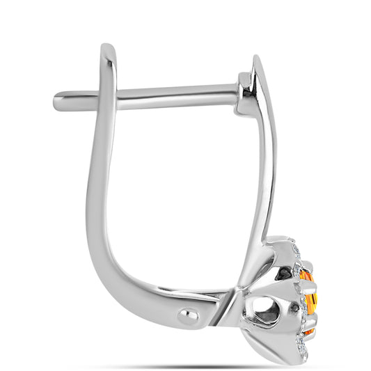 Strieborné Náušnice s Padparadscha Zafírom a Bielym Topásom