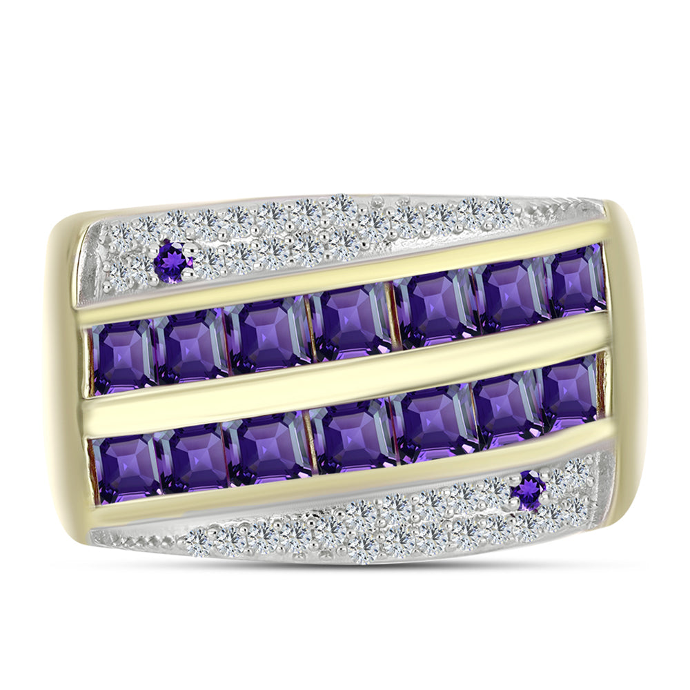 Pozlátený Strieborný Prsteň s Marockým Ametystom a Bielym Topásom 1 