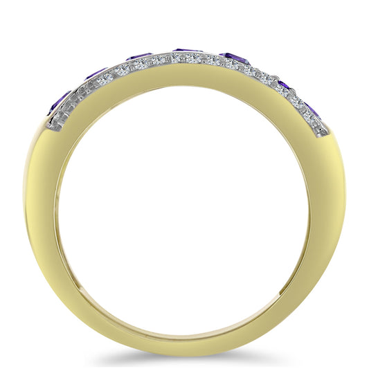 Pozlátený Strieborný Prsteň s Marockým Ametystom a Bielym Topásom