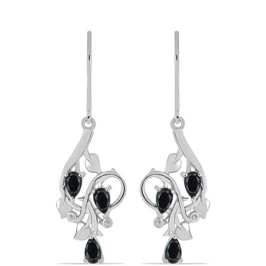 Strieborné Náušnice s Obsidianom a Bielym Topásom