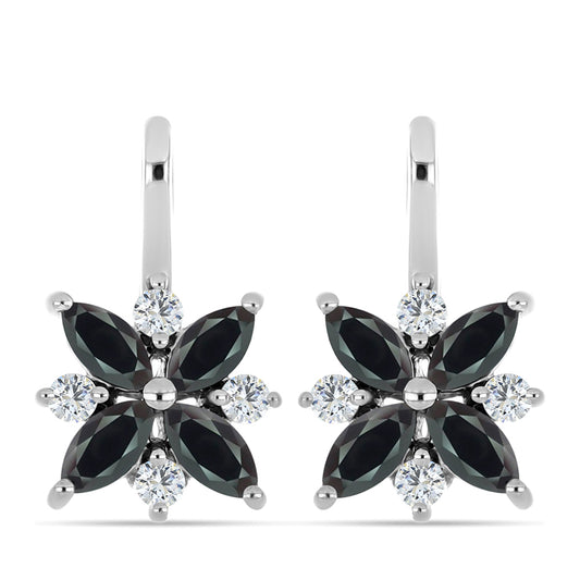 Strieborné Náušnice s Obsidianom a Bielym Topásom