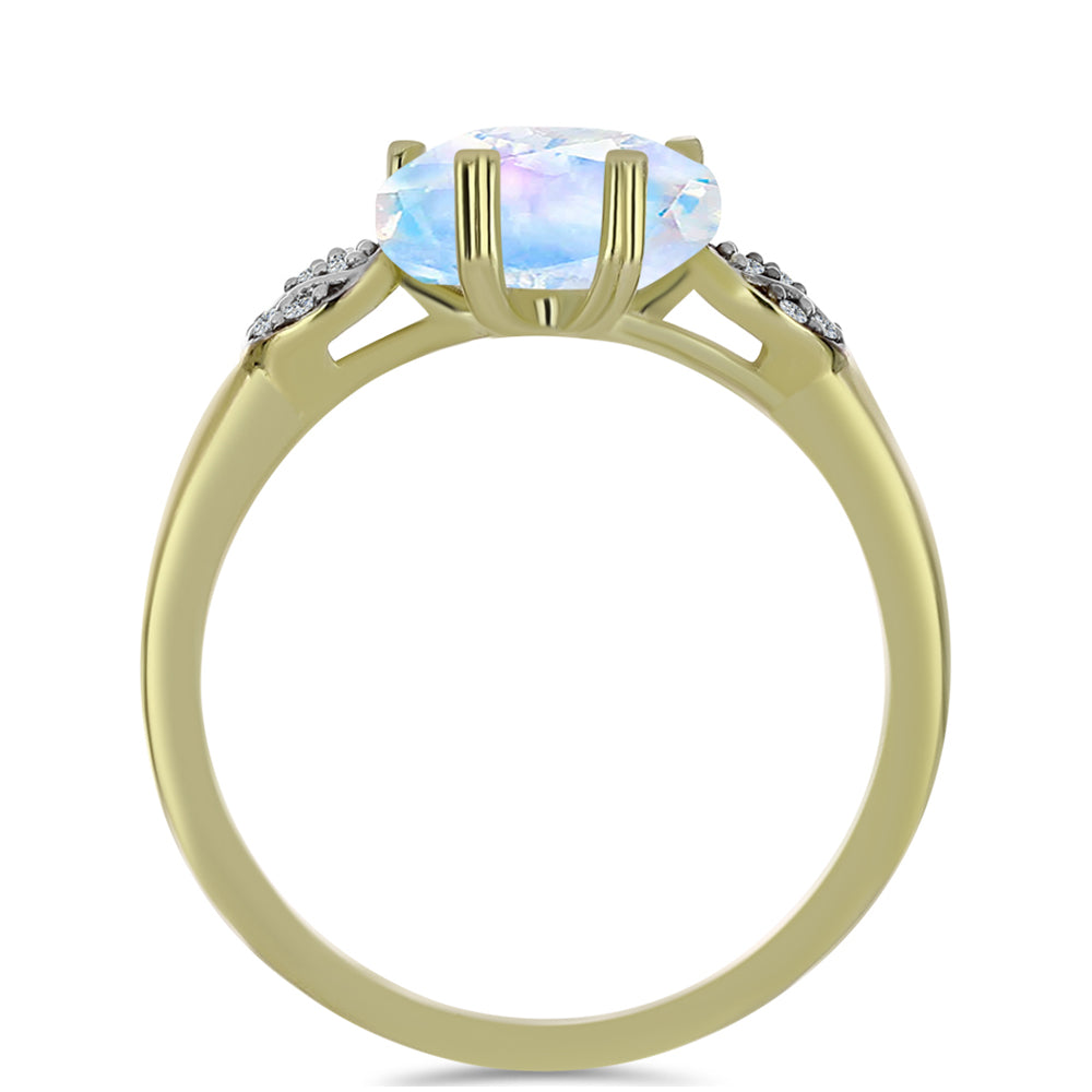 Pozlátený Strieborný Prsteň s Dúhovým Mesačným Kameňom a Bielym Topásom 2 