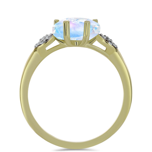 Pozlátený Strieborný Prsteň s Dúhovým Mesačným Kameňom a Bielym Topásom