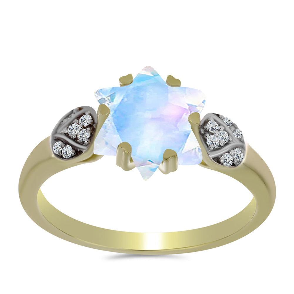 Pozlátený Strieborný Prsteň s Dúhovým Mesačným Kameňom a Bielym Topásom 3 