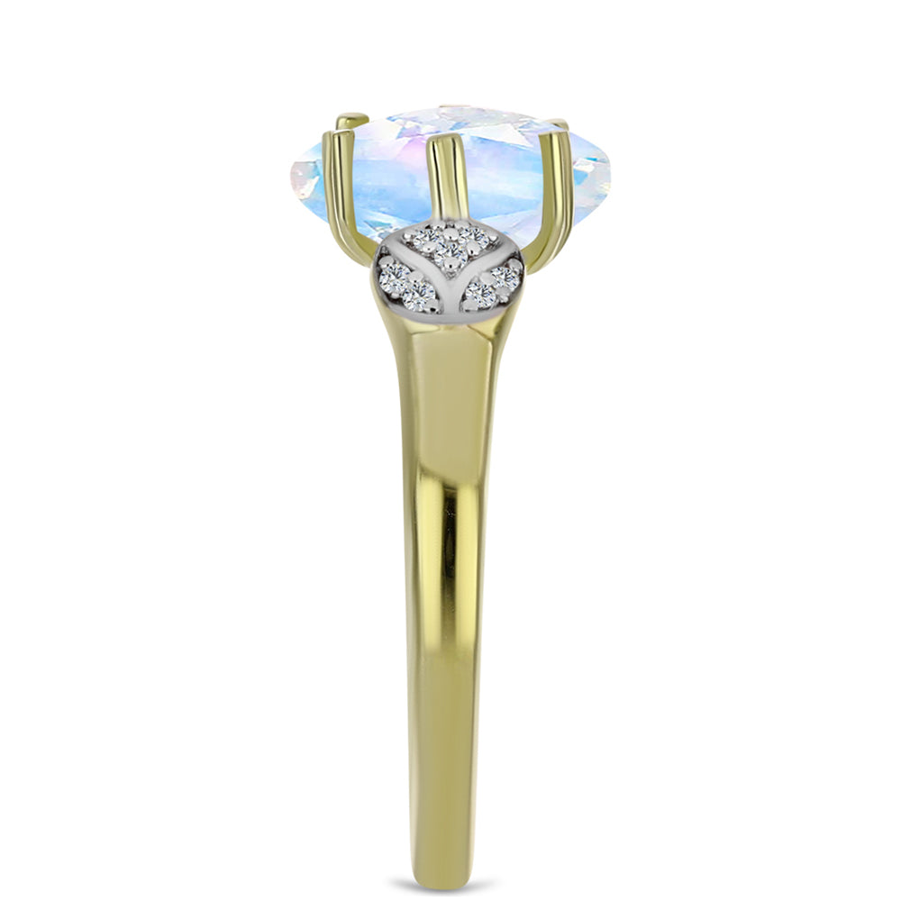 Pozlátený Strieborný Prsteň s Dúhovým Mesačným Kameňom a Bielym Topásom