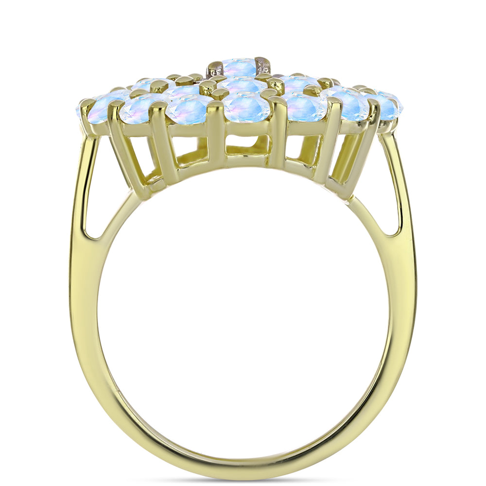 Pozlátený Strieborný Prsteň s Dúhovým Mesačným Kameňom a Bielym Topásom