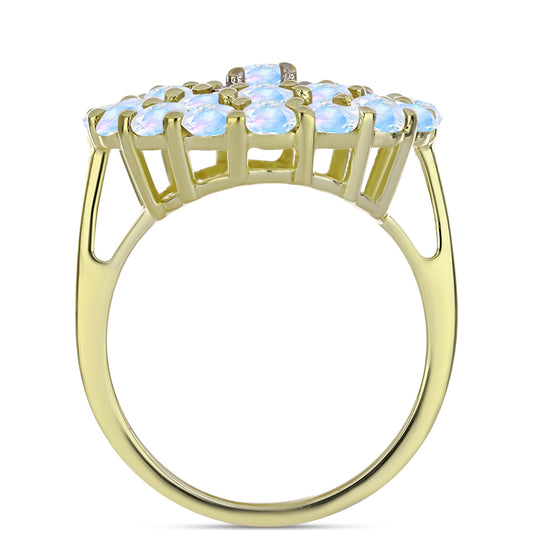 Pozlátený Strieborný Prsteň s Dúhovým Mesačným Kameňom a Bielym Topásom