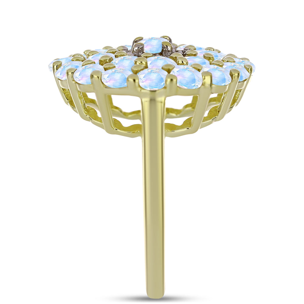 Pozlátený Strieborný Prsteň s Dúhovým Mesačným Kameňom a Bielym Topásom 4 