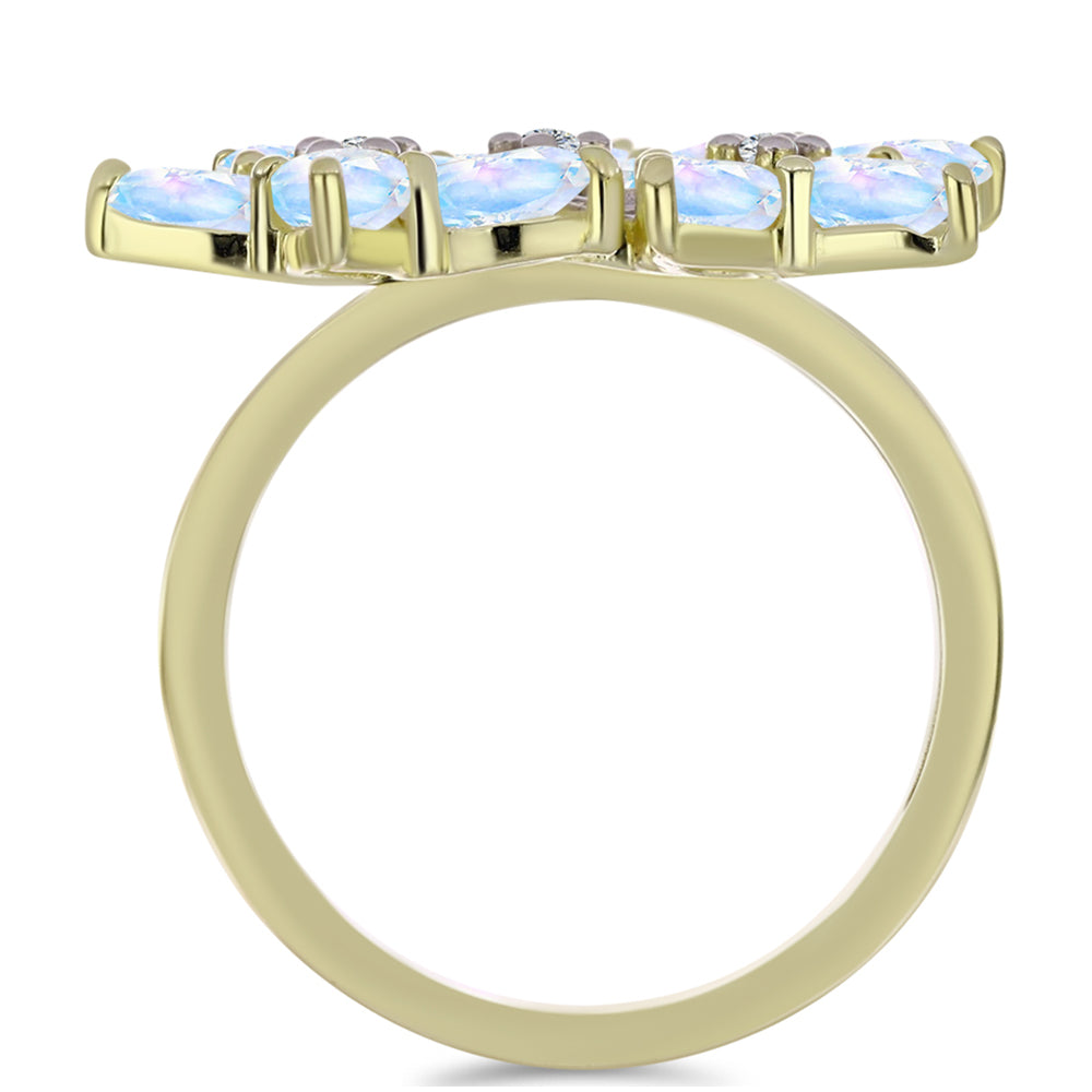 Pozlátený Strieborný Prsteň s Dúhovým Mesačným Kameňom a Bielym Topásom