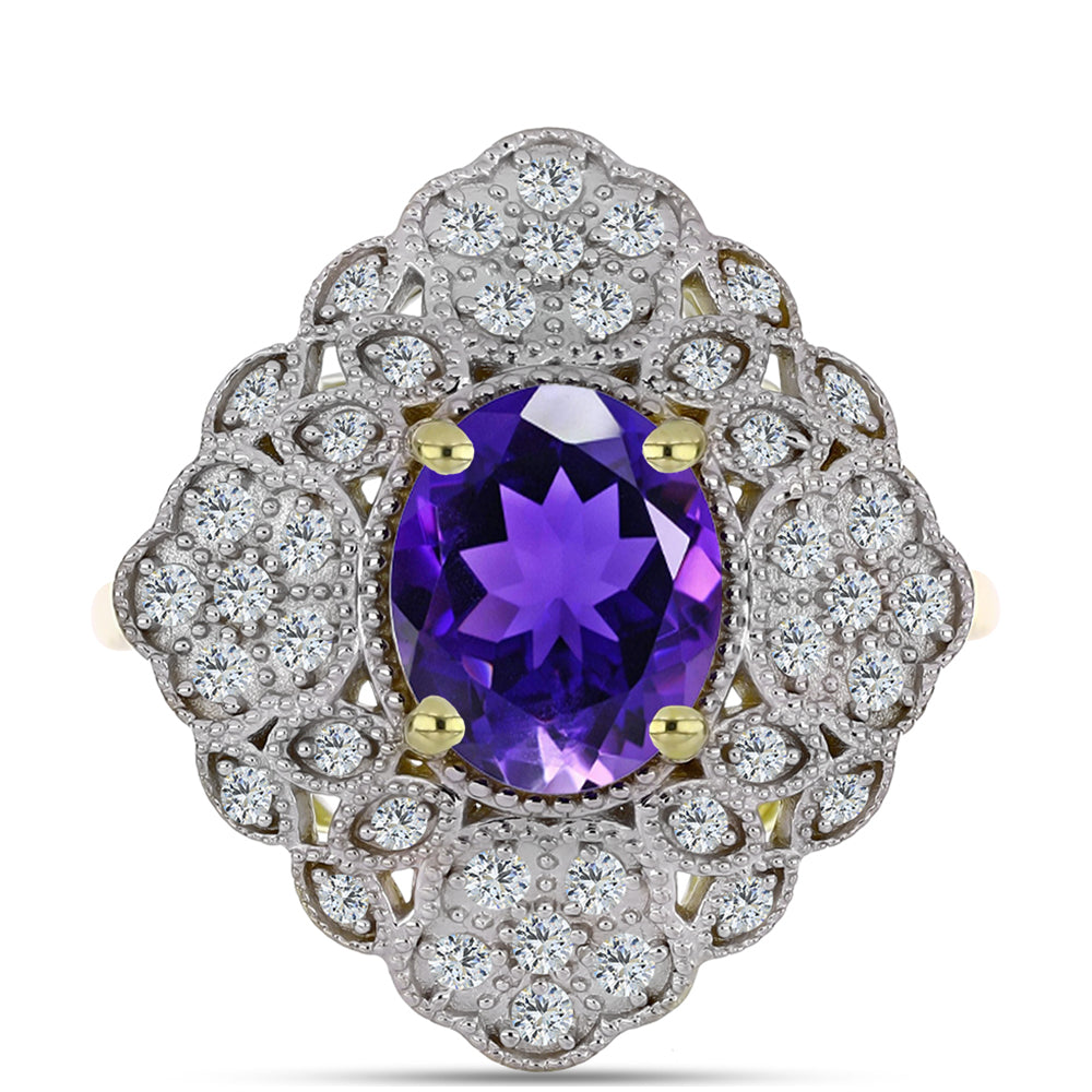 Pozlátený Strieborný Prsteň s Marockým Ametystom a Bielym Topásom