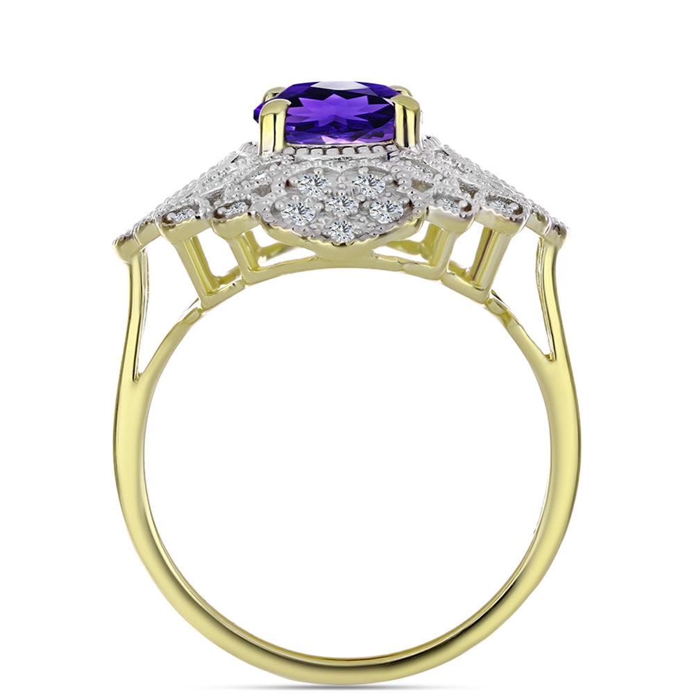 Pozlátený Strieborný Prsteň s Marockým Ametystom a Bielym Topásom