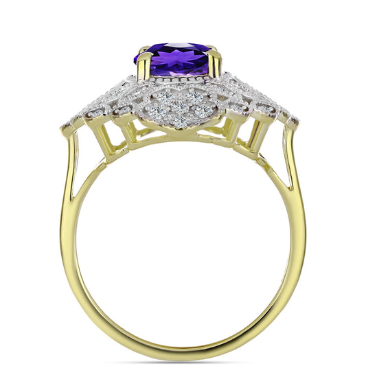 Pozlátený Strieborný Prsteň s Marockým Ametystom a Bielym Topásom