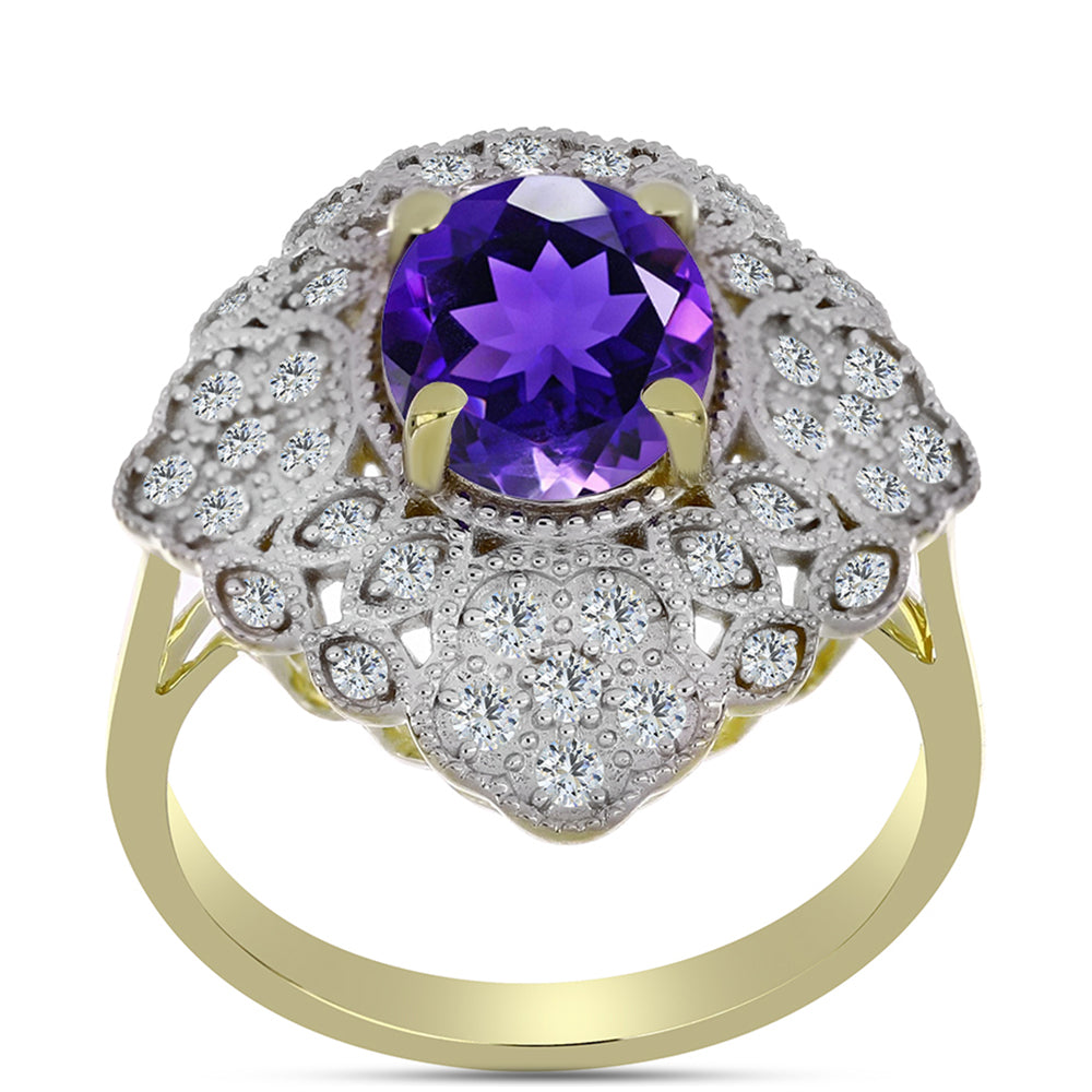 Pozlátený Strieborný Prsteň s Marockým Ametystom a Bielym Topásom