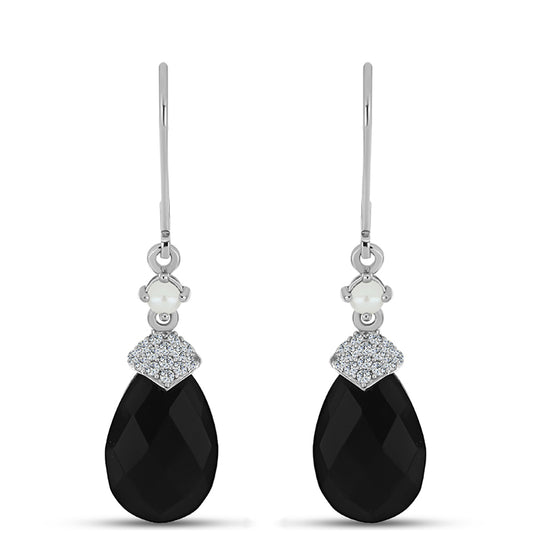 Strieborné Náušnice s Obsidianom a Bielou Sladkovodnou Perlou