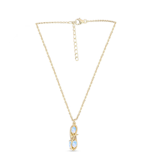 Pozlátený Strieborný Náhrdelník s Dúhovým Mesačným Kameňom