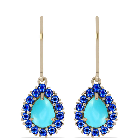 Pozlátené Strieborné Náušnice s so Sleeping Beauty Tyrkysom a Austrálskym Modrým Zafírom