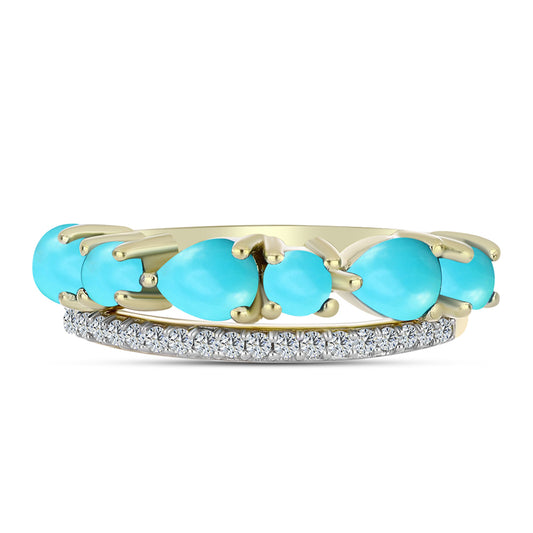 Pozlátený Strieborný Prsteň s so Sleeping Beauty Tyrkysom a Bielym Topásom