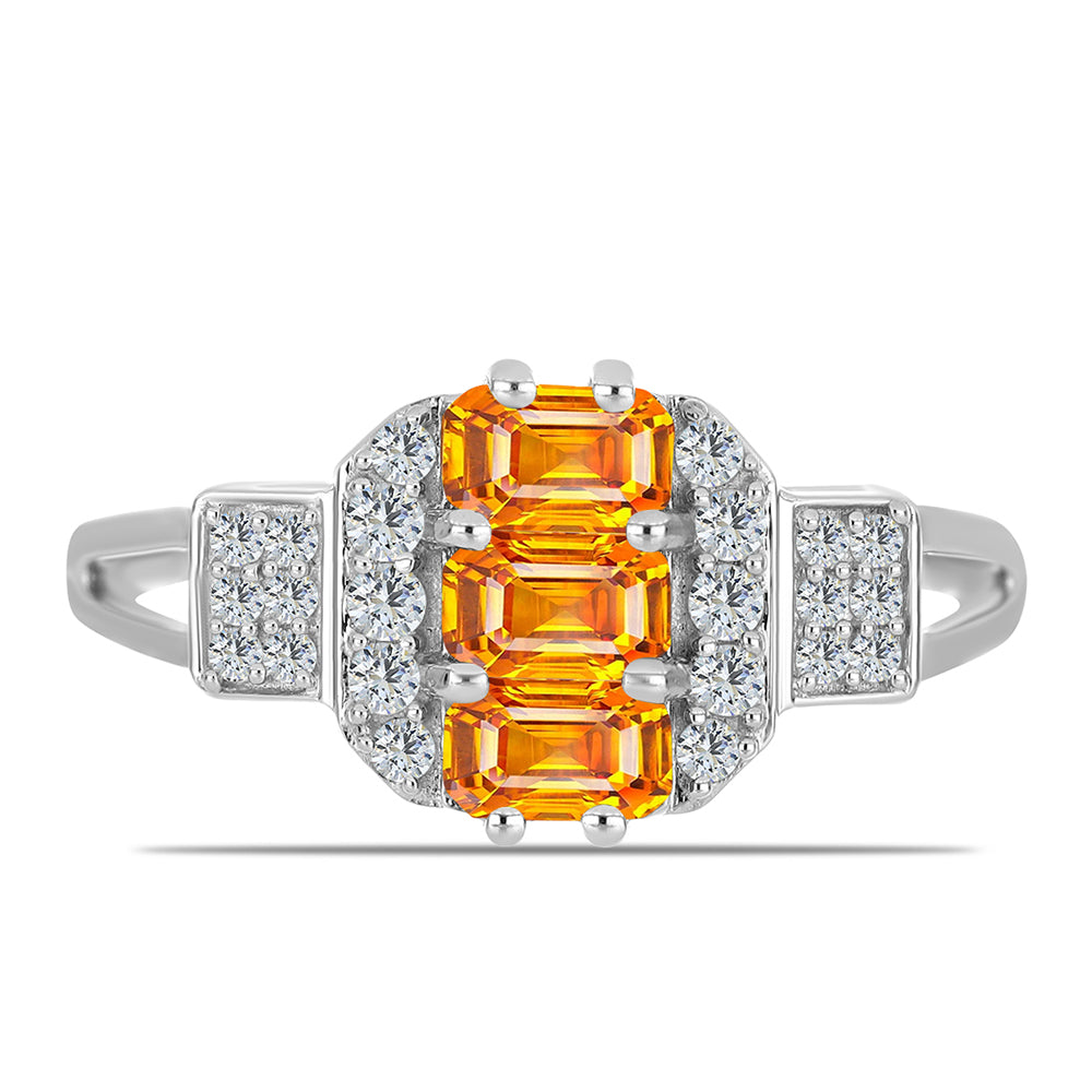 Strieborný Prsteň s Padparadscha Zafírom a Bielym Topásom