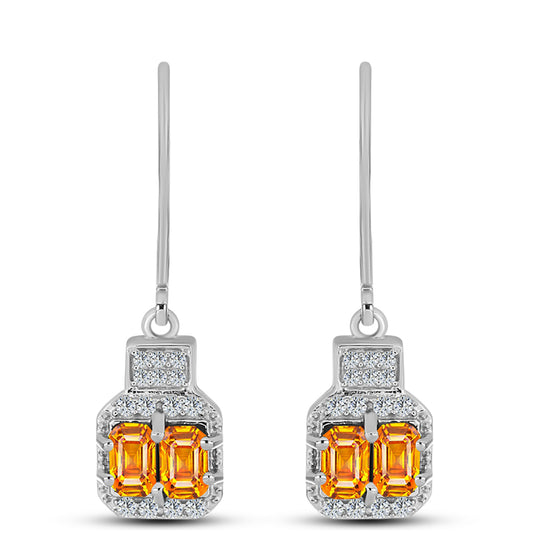 Strieborné Náušnice s Padparadscha Zafírom a Bielym Topásom