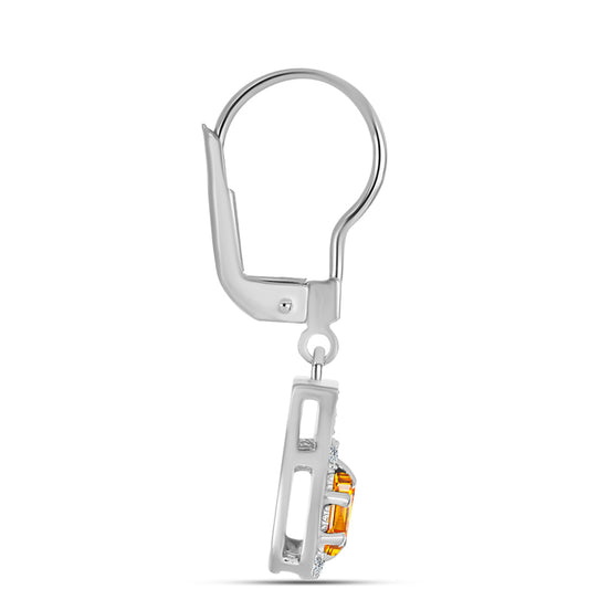 Strieborné Náušnice s Padparadscha Zafírom a Bielym Topásom