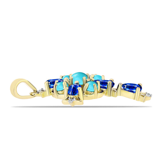 Kríž Pozlátený Strieborný Prívesok s so Sleeping Beauty Tyrkysom a Austrálskym Modrým Zafírom