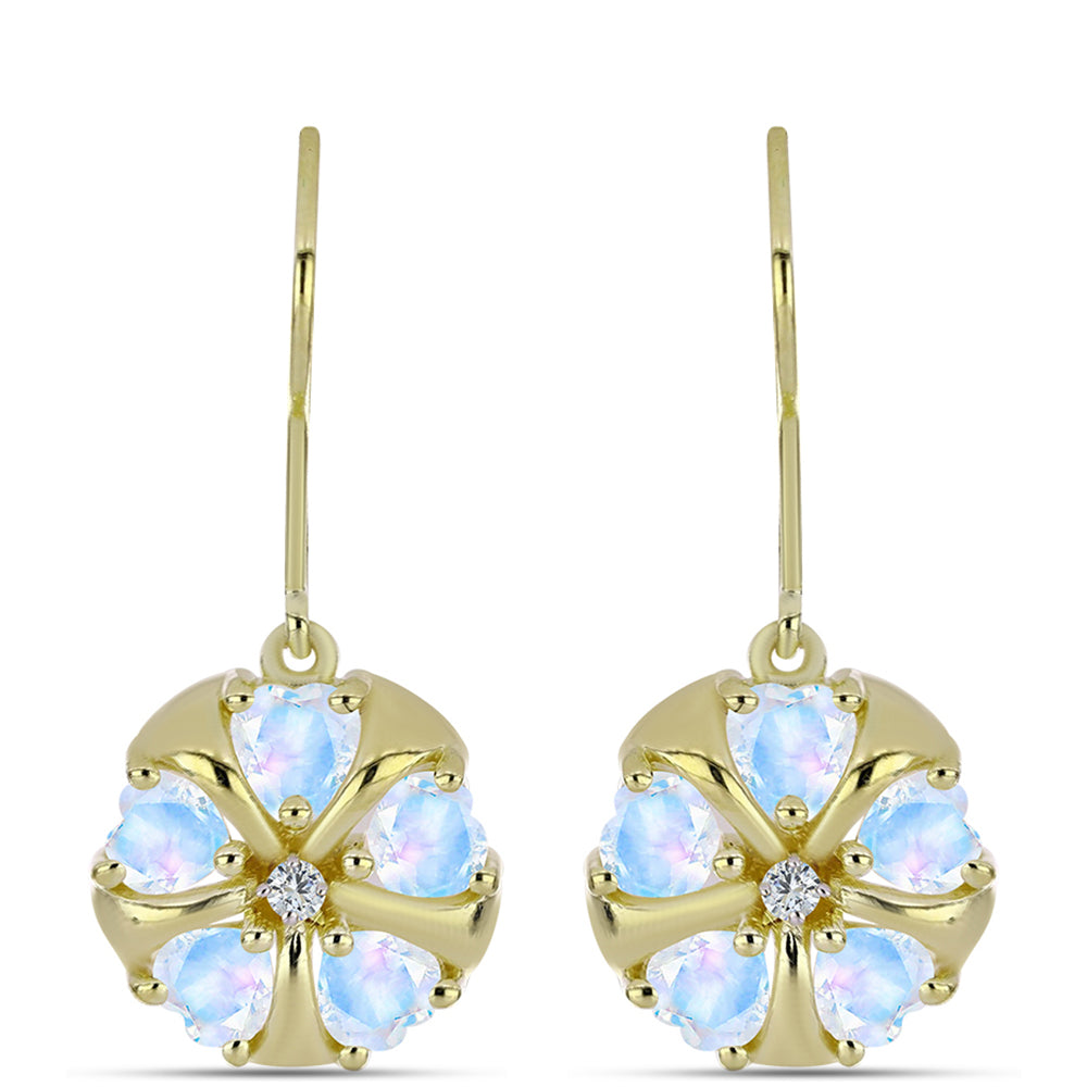 Pozlátené Strieborné Náušnice s Dúhovým Mesačným Kameňom a Bielym Topásom 1 