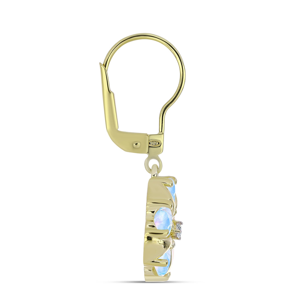 Pozlátené Strieborné Náušnice s Dúhovým Mesačným Kameňom a Bielym Topásom 2 