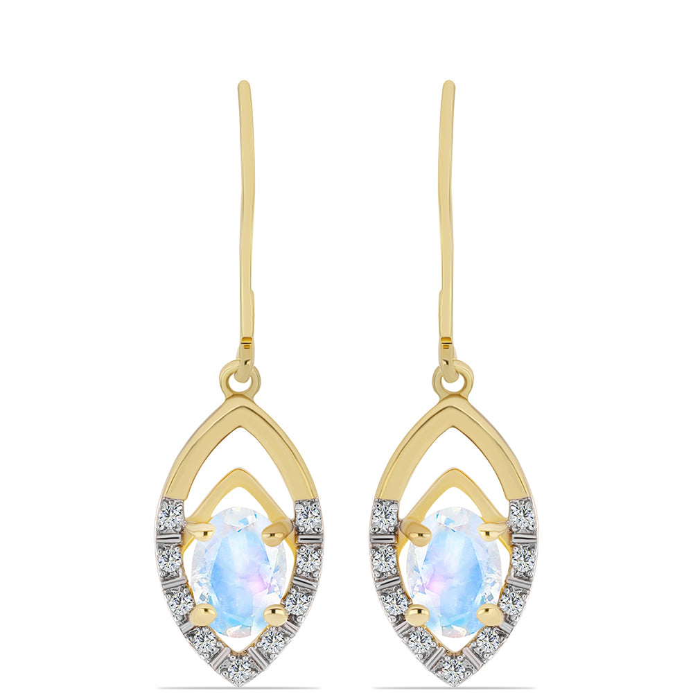 Pozlátené Strieborné Náušnice s Dúhovým Mesačným Kameňom a Bielym Topásom