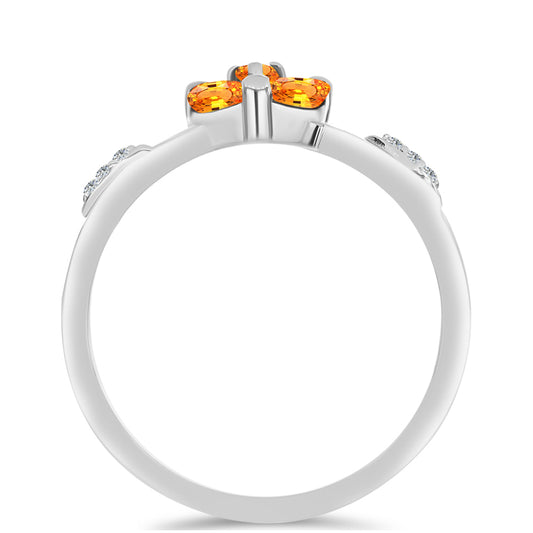 Strieborný Prsteň s Padparadscha Zafírom a Bielym Topásom