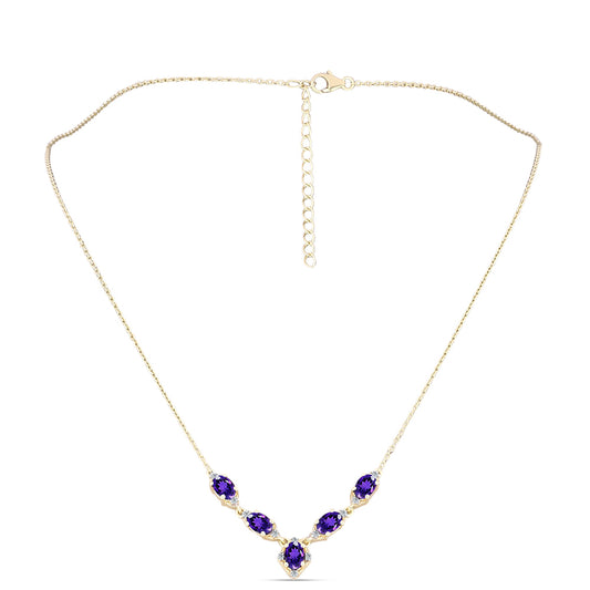 Pozlátený Strieborný Náhrdelník s Marockým Ametystom a Bielym Topásom