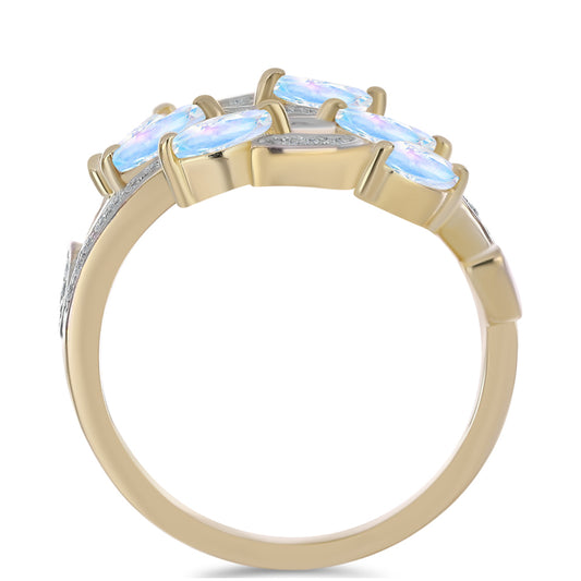 Pozlátený Strieborný Prsteň s Dúhovým Mesačným Kameňom a Bielym Topásom