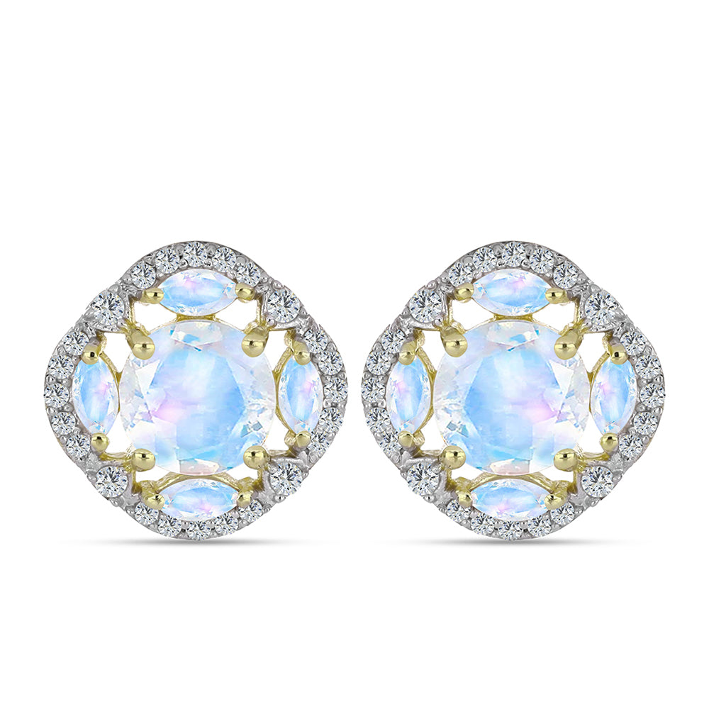 Pozlátené Strieborné Náušnice s Dúhovým Mesačným Kameňom 1 