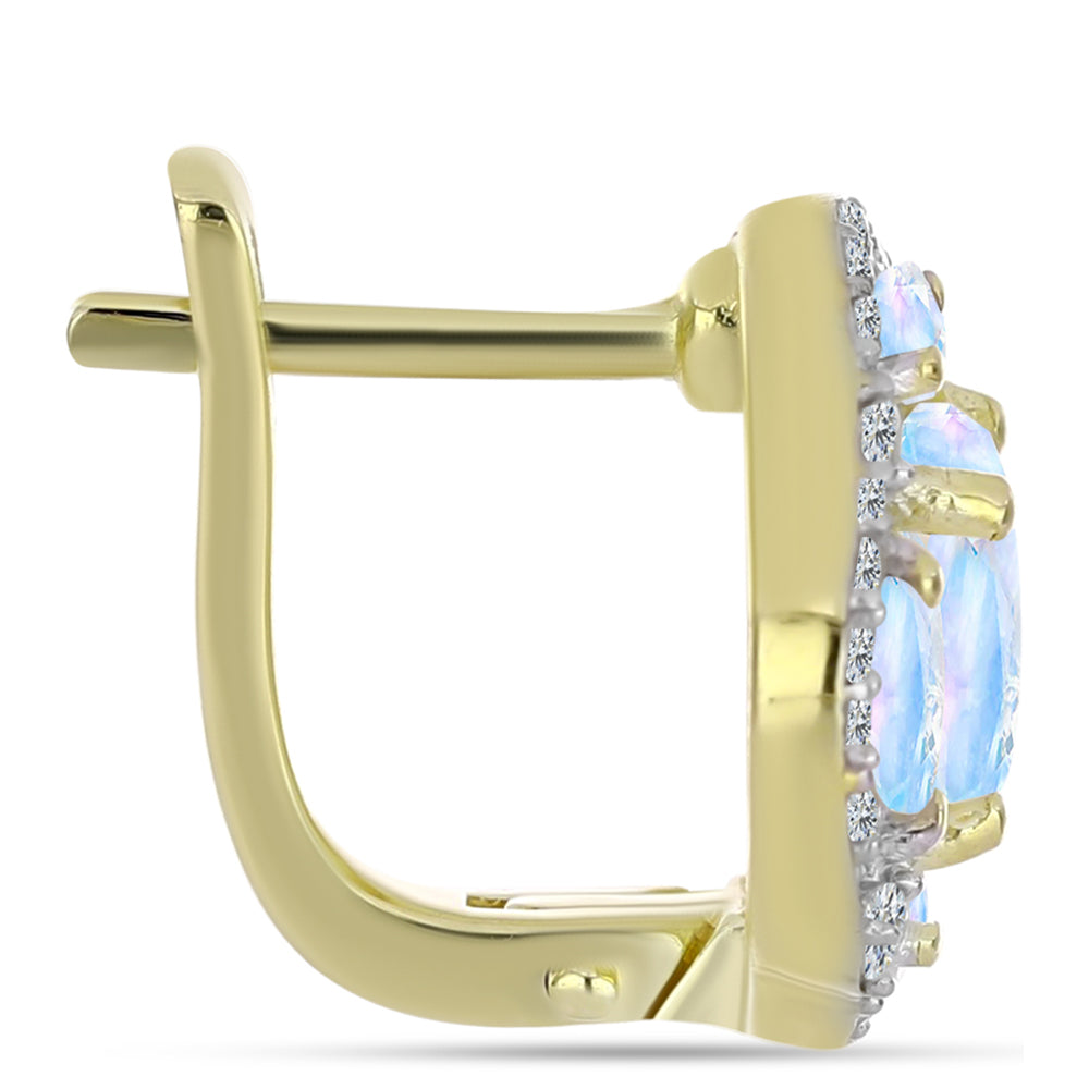 Pozlátené Strieborné Náušnice s Dúhovým Mesačným Kameňom 2 