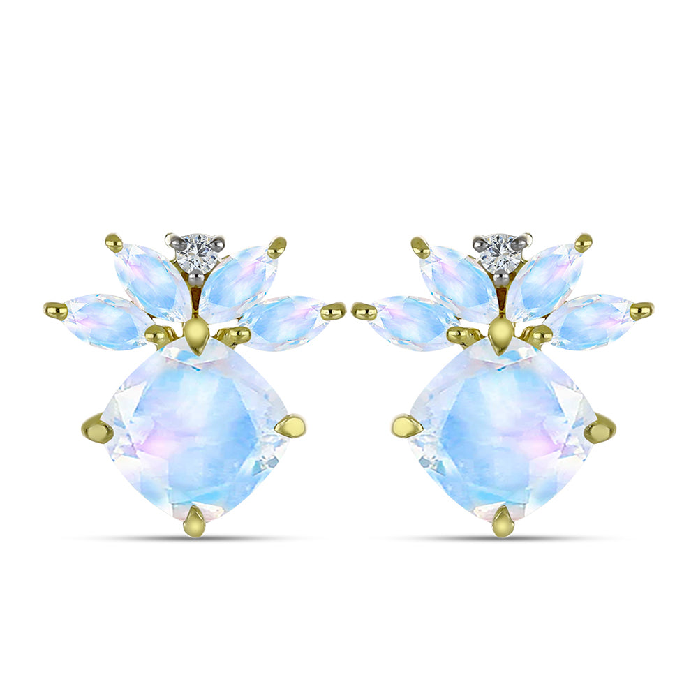 Pozlátené Strieborné Náušnice s Dúhovým Mesačným Kameňom 1 