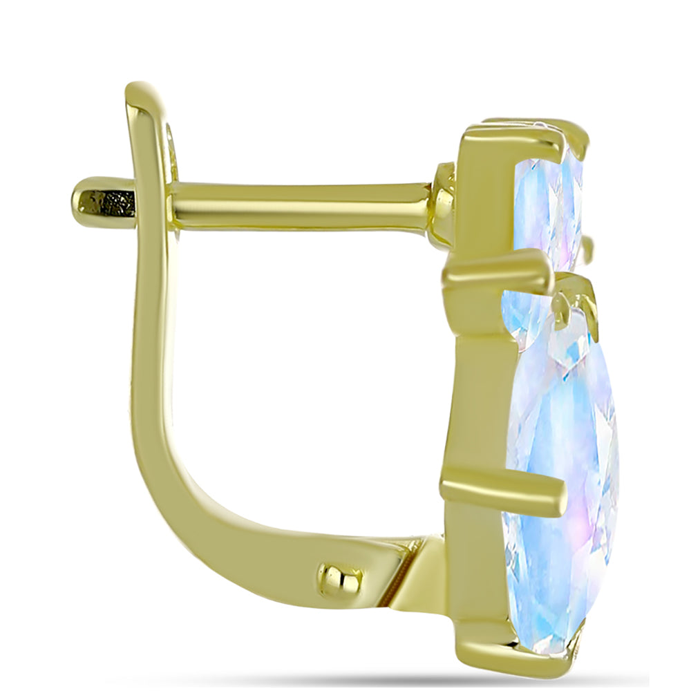 Pozlátené Strieborné Náušnice s Dúhovým Mesačným Kameňom 2 