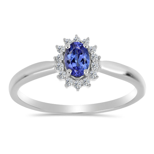 Strieborný Prsteň s AA Tanzanitom a Bielym Topásom