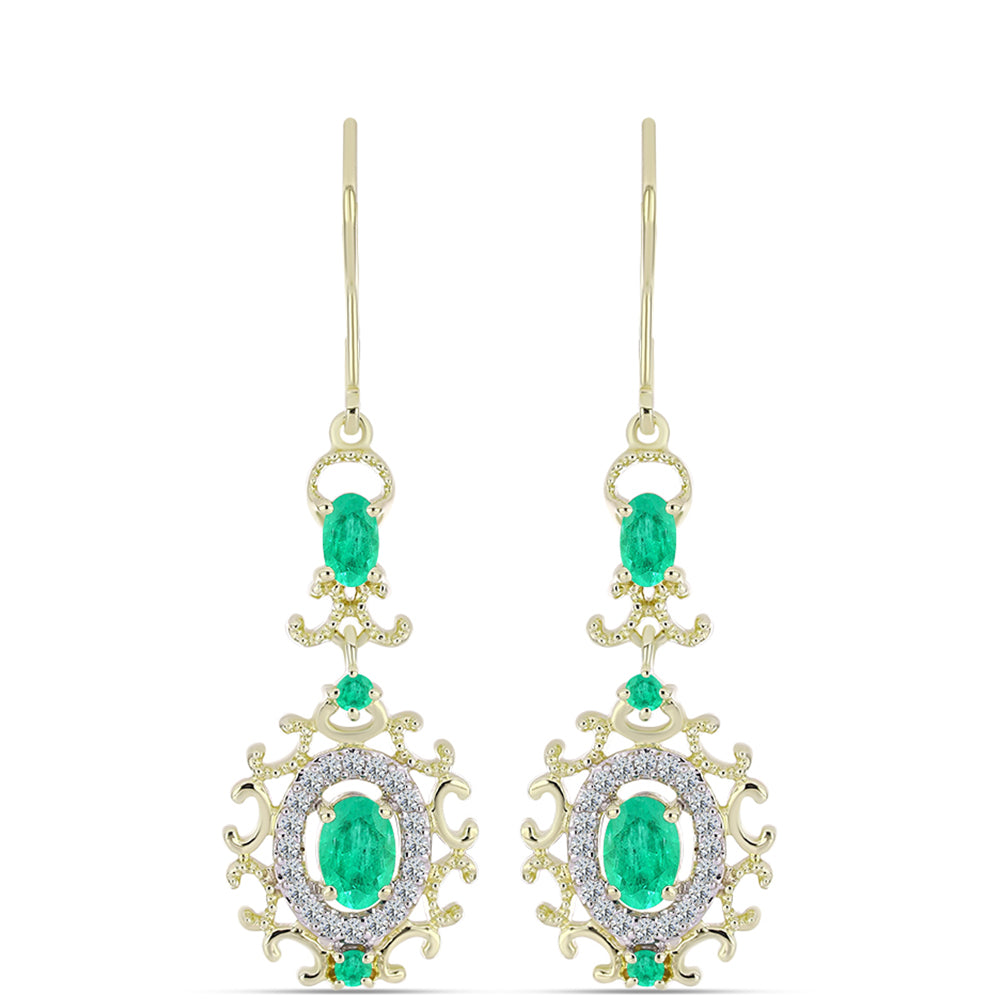 Pozlátené Strieborné Náušnice s Kolumbijským Smaragdom a Bielym Diamantom